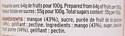 Mango & Passion fruit ingredients label