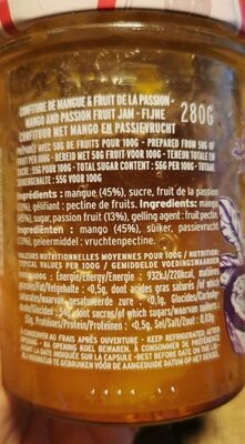 Mango & Passion fruit nutrition facts table