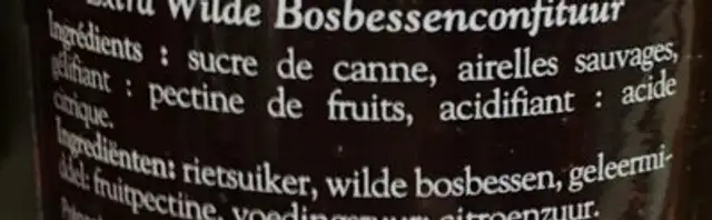 Confiture Extra D'airelle Sauvage ingredients label