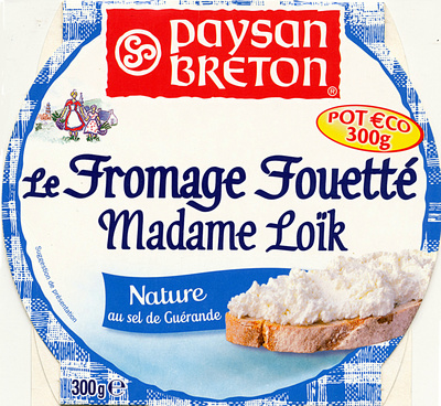 Le Fromage Fouetté Madame Loïk, Nature au sel de Guérande (25 % MG) Pot €co front packaging