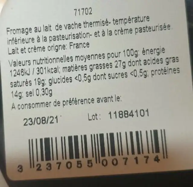 Saint-Félicien Pauvre en sodium nutrition facts table
