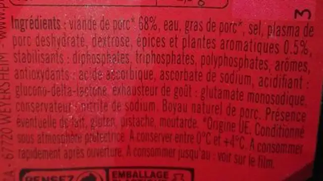 Saucisse blanches a griller P.Schmidt x3 pieces s/gaz ingredients label