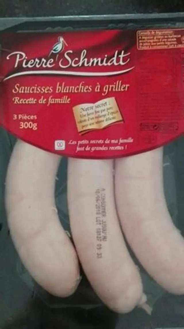 Saucisse blanches a griller P.Schmidt x3 pieces s/gaz nutrition facts table