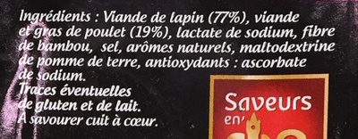 Saucisses de Lapin ingredients label