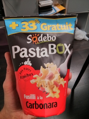 PastaBOX (Fusilli à la Carbonara aux pâtes fraîches) + 33 % Gratuit front packaging