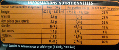PastaBox - Fusilli au Saumon et Pointe de citron nutrition facts table
