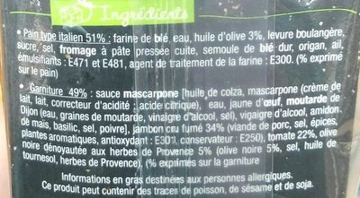 J'ai envie d'un… Italien Jambon Cru Tomate, Olive ingredients label