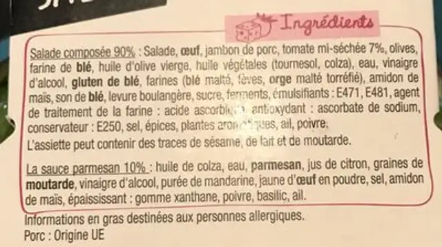 Salade Mon Atelier Jambon Speck ingredients label