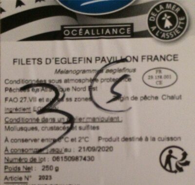 Filets d’eglefin nutrition facts table