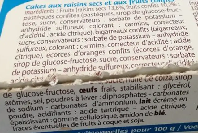 30 cakes rocher aux fruits ingredients label