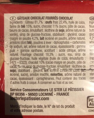 Moelleux tout chocolat nutrition facts table