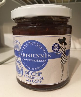 Confiture pêche framboise allégée front packaging