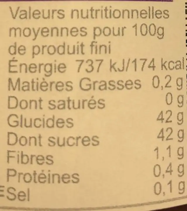 Confiture Fraise baie de goji nutrition facts table