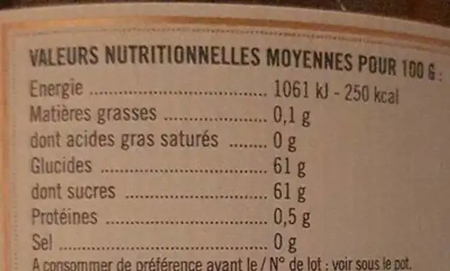 Confiture extra d'abricot nutrition facts table