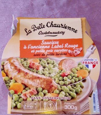 Saucisse à l'ancienne et petits pois carottes avec de petits lardons