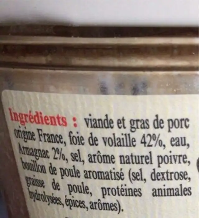 Confit de foie de volaille à l'armagnac nutrition facts table
