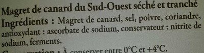 Magret de Canard du Sud-Ouest séché ingredients label