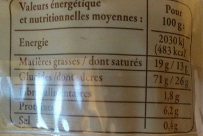 Galette du Cotentin pur beurre nutrition facts table