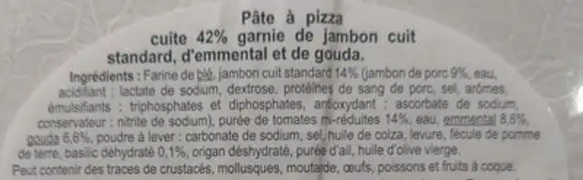 Jambon - Fromages ingredients label