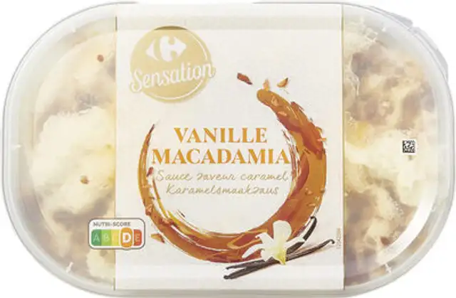 Carrefour Sensation Macadamia Vanilla Ice Cream front packaging
