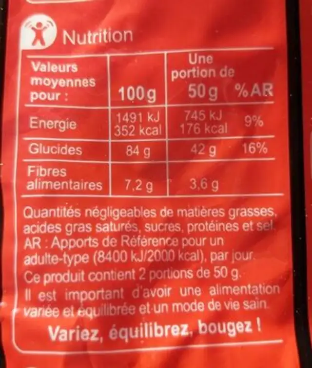 Vermicelles, Haricot mungo nutrition facts table