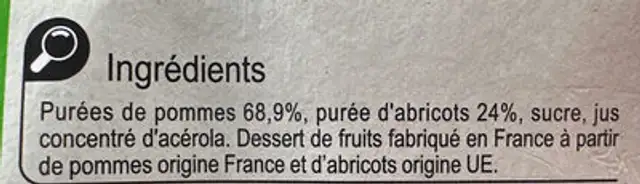 Pomme Abricot ingredients label