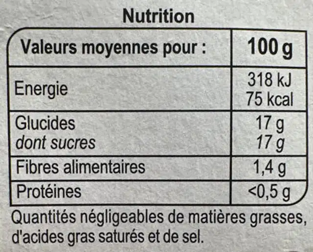 Pomme Abricot nutrition facts table