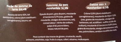 SAUCISSE GRILLÉE et sa purée de pomme de terre Sauce aux deux Moutardes ingredients label