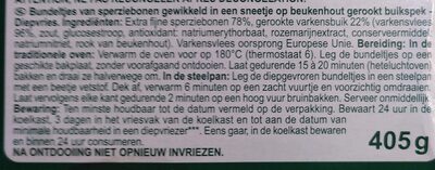 Fagots de haricots verts Lardés ingredients label