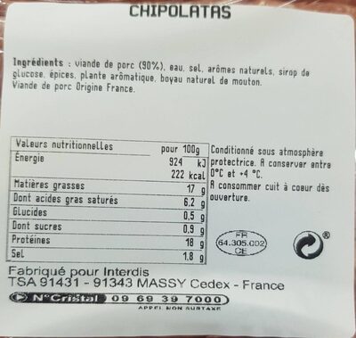 Chipolata supérieure nutrition facts table