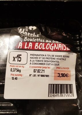Boulettes au bœuf a la bolognaise preparation de viande bovine hachee (73%) avec proteine vegetale et tomate deshydratee. a consommer cuit a coeur.