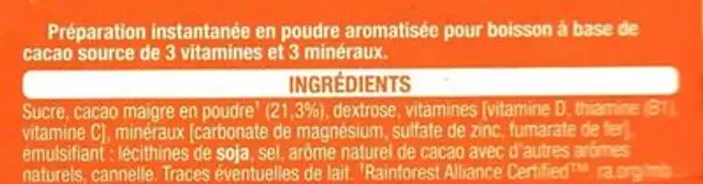 Cao Kido Poudre cacaotée ingredients label