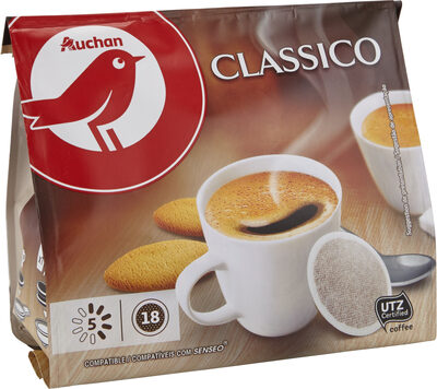 Auchan café en dosettes classique x18 125g front packaging