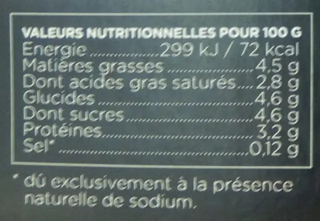 La Faisselle Duo nutrition facts table