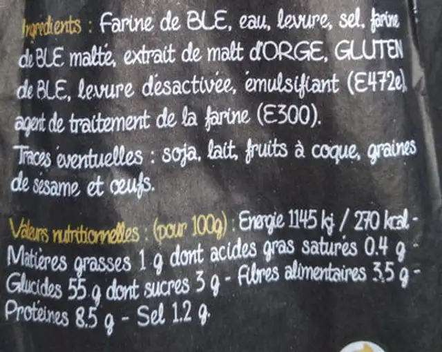 La Rustiguette ingredients label