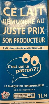 Lait demi-écrémé stérilisé UHT front packaging