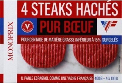 Steaks hachés, pur boeuf, 5% de mat. Gr. Surgelés