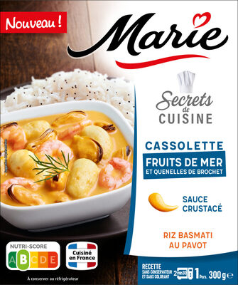 Cassolette de fruits de mer et quenelles de Brochet sauce crustacé Riz basmati au pavot