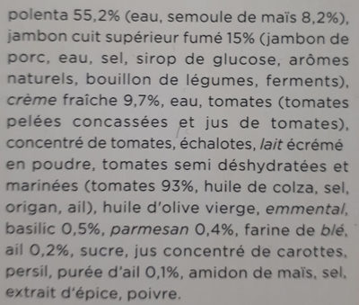 Polenta au jambon fumé coeur fondant pesto rosso ingredients label