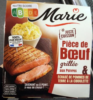 Pièce de boeuf grillée aux poivres, écrasé de pommes de terre à la ciboulette