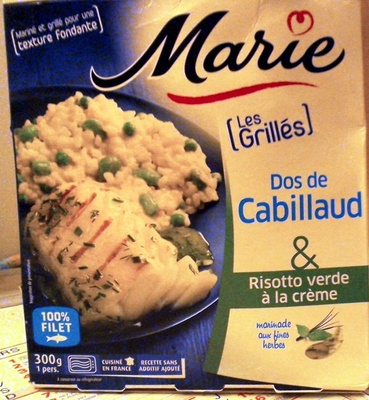 Les grillés Dos de cabillaud et risotto verde à la crème front packaging