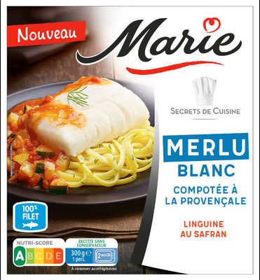 Merlu blanc compotée à la provençale, linguine au safran
