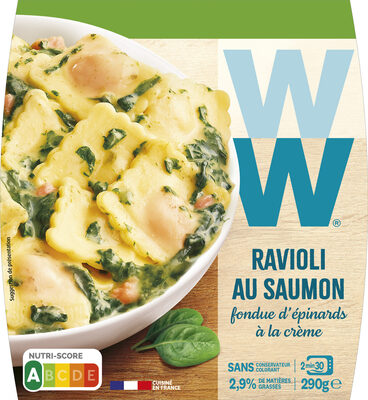 Ravioli au Saumon, Fondue d'épinards à la crème front packaging