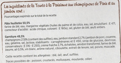 Tourte Parisienne ingredients label