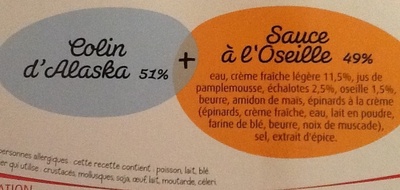 Colin d'Alaska à l'Oseille, Surgelé ingredients label