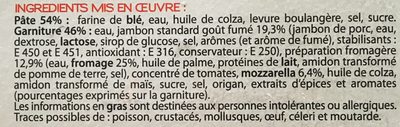 Pizza jambon fromage ingredients label