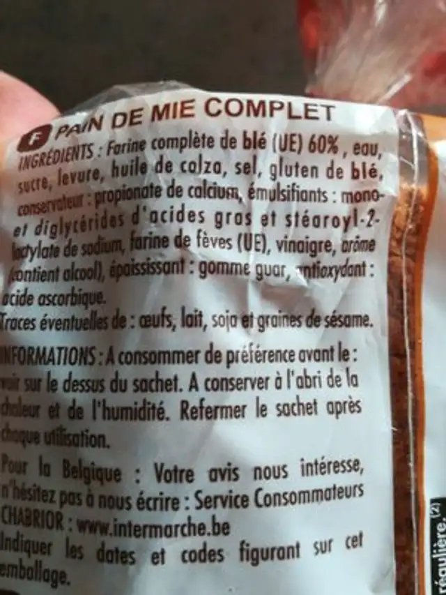 Grand mie complet ingredients label