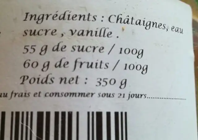 Crème de Marrons Chartreuse de la Verne ingredients label