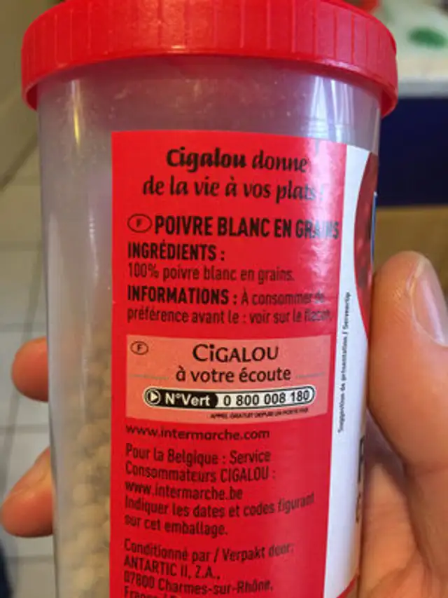 Poivre Blanc Grains ingredients label