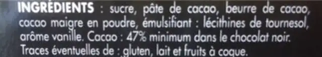 Chocolat noir superieur ingredients label